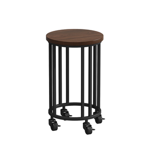 实木铁艺落地式客厅花架花盆架鱼缸架 小圆桌边几带轮可移动花凳