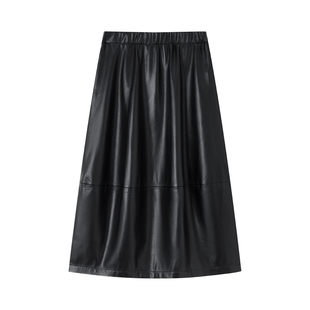 【漫游诗迹】CHICJOJO黑色半身裙女25冬新款复古高级花苞裙皮裙