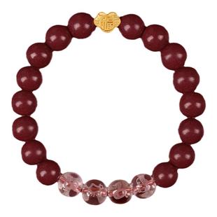 炙真银楼三合六合朱砂手串女款生肖黄金平安锁水晶蛇年本命年手链