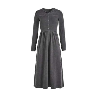 阔色灰色连帽毛衣针织长袖连衣裙