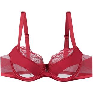 安莉芳列维斯蕾丝单层围文胸女士大胸显小本命年红色内衣EB00595