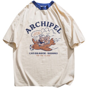 谢先绅 重磅欧美复古T恤短袖vintage美式怀旧卡通纯棉体恤情侣款