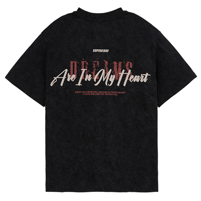 BD健美站夏季纯棉美式短袖简约破碎印花圆领运动T恤男宽松