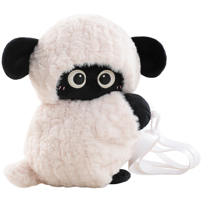 【小羊古力】可爱黑色趴趴包毛绒玩偶双肩背包包女书包斜挎包礼物