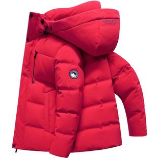 雪中飞男士羽绒服短款冬季外套本命年喜庆大红色中年爸爸装鸭绒袄