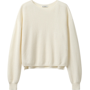 【播奥莱】播软糯圆领薄款波嘻毛衣女秋开叉下摆针织衫BDR8SD3387