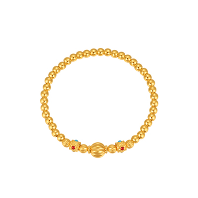 明牌珠宝硬金南瓜珠手串 黄金吉祥金珠丰年流韵足金手饰AFK0448