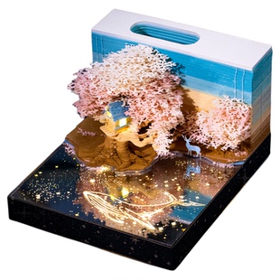 海蓝之约3D立体纸雕日历2026可撕樱花树屋带灯唯美送男女生日礼物