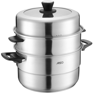 爱仕达蒸锅304不锈钢三层加厚28/30/34cm家用 电磁炉通用大蒸笼煮