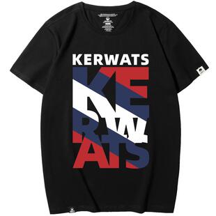 KERWATS可维斯品牌大码男女情侣蓝红白英文印花夏季t恤复古短袖