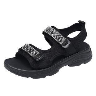 红蜻蜓女鞋黑色运动夏天沙滩鞋老爹松糕凉鞋女款2025新款夏季学生