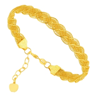 潮宏基臻金珍藏黄金手镯足金手饰古法花丝镂空编织麻花镯礼物 卟