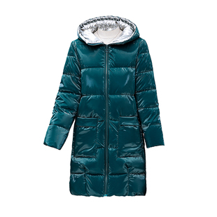 2022冬最新款中长款羽绒棉服亮面免洗女新款冬季显瘦加厚连帽保暖