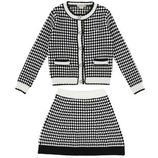 IVY HOUSE常春藤儿童装女童套装冬季款 小香风针织开衫短裙亲子装