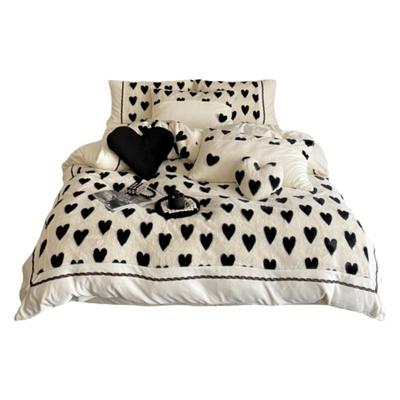 甜美爱心兔兔绒加厚四件套牛奶绒