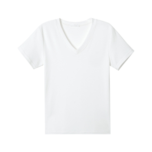 alex stevens 正肩V领露锁骨t恤女夏季修身显瘦短袖内搭外穿上衣