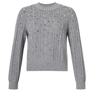 【羊毛100】La Koradior拉珂蒂秋冬新款气质奢雅重工钉珠针织衫