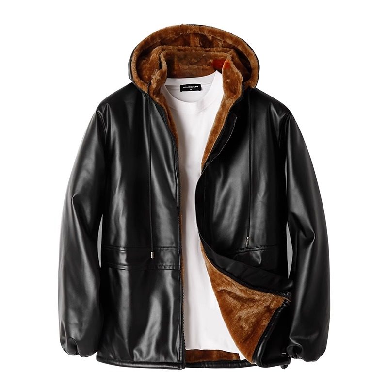 皮衣皮裤套装男骑手加绒加厚防风保暖劳保工作服外卖抗寒皮革棉衣