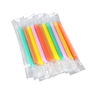 厂家直销15cm短粗尖头果汁豆浆奶茶饮料一次性单支包黑白彩色吸管