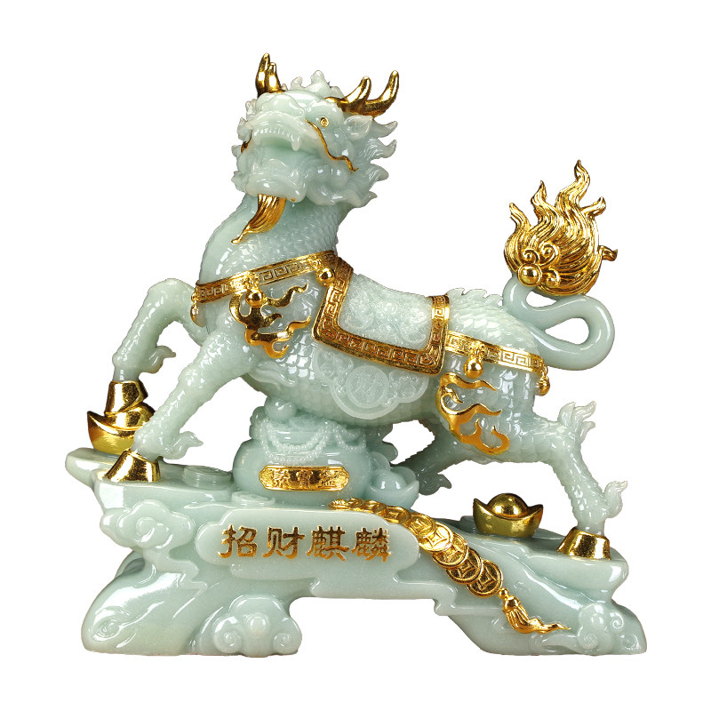 玉石麒麟招财护宅乔迁礼品摆件