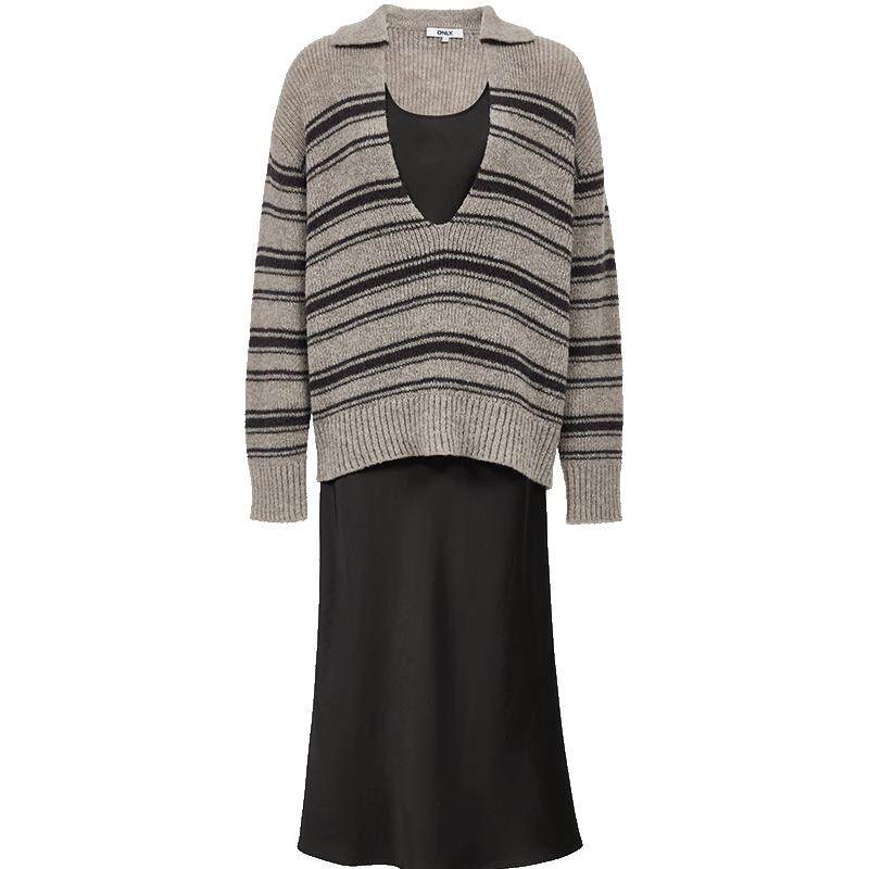 ONLY深V翻领针织衫套装连衣裙