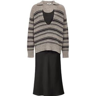 【ONLY奥莱】春季深V翻领针织衫垂坠丝滑A字中长裙套装连衣裙女