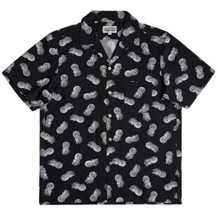 红风 美式复古夏威夷衬衫男古巴领宽松短袖日本面料泡泡纱衬衣夏