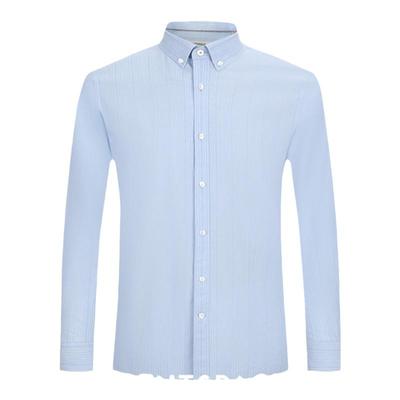 纽扣领细条纹休闲长袖衬衫