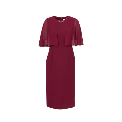 迪图醋酸面料优雅礼服披肩连衣裙