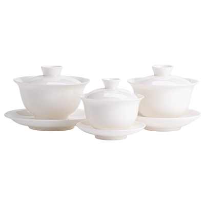 三才盖碗羊脂玉中国白茶碗三行碗一100ML碗二150ML碗三200ML