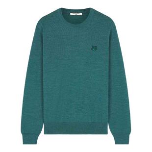 Maison Kitsune日常休闲男士小狐狸刺绣图案圆领针织毛衣银泰百货