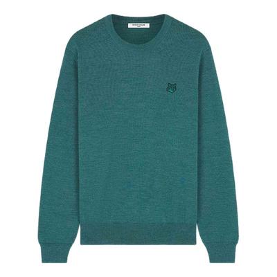 Maison Kitsune日常休闲男士小狐狸刺绣图案圆领针织毛衣银泰百货