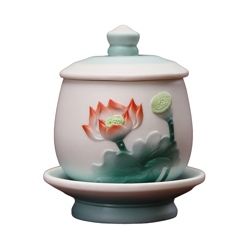 黼山堂佛前圣水供水杯佛堂家用供奉观音莲花圣水杯陶瓷佛具用品