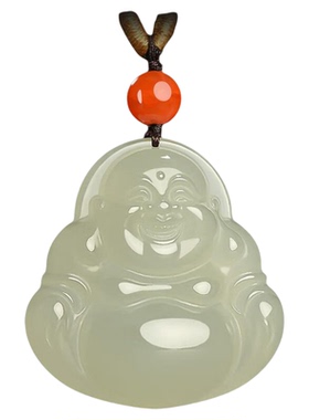 大号双面玉佛吊坠青白玉弥勒佛公