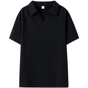精梳棉有带翻领不带扣无扣polo衫女款宽松短袖t恤大码体恤上衣夏