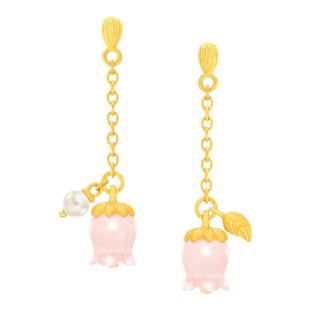 justgold镇金店幽谷铃兰黄金足金耳钉耳环耳钩（含耳堵）1322961Y