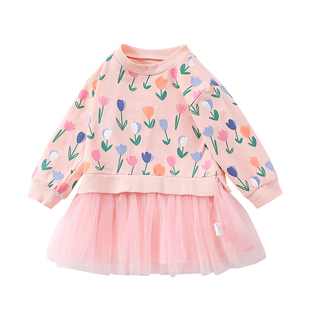 女童连衣裙春秋季新款童装洋气针织纱裙儿童宝宝裙子中小童卫衣裙