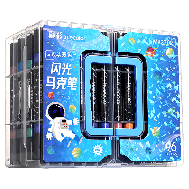 真彩双头双色闪光马克笔可水洗软头水彩笔小学生美术专用画画笔荧光笔带闪粉儿童珠光笔勾线亮晶晶彩色流沙笔