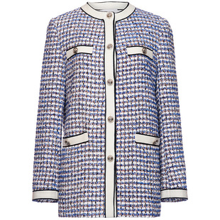 OBEG欧碧倩秋冬拼接镶边粗花呢小香风外套中长款大衣10443079