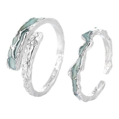 足银海岸线情侣对戒素圈不规则戒指男女纯银s999小众设计七夕礼物