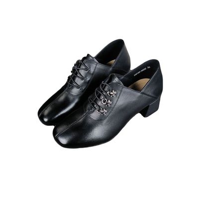 艾度粗跟单鞋真皮妈妈鞋气质女鞋