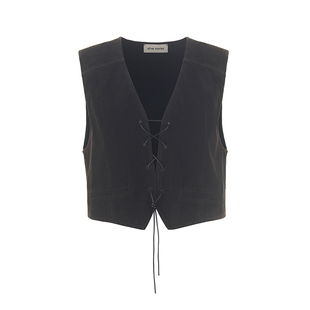 wana try麂皮感抽绳马甲2026早春新品外穿复古休闲简约女款上装