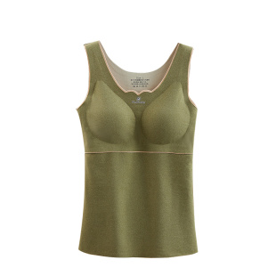 本命大红德绒保暖背心女加绒加厚无痕打底带胸垫秋冬季加肥加大码