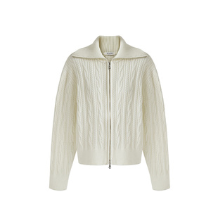 Age of Ascent 秋季米色羊毛大翻领学院高智风绞花毛衣开衫上衣女