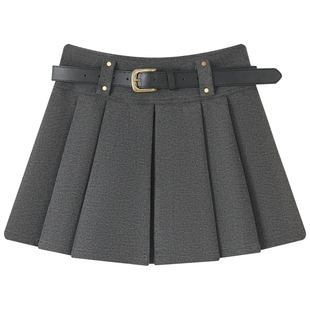 慕兔黑色百褶裙女秋冬2025新款高腰显瘦小个子a字短裙毛呢半身裙