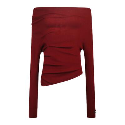 ARTE PURA 2025秋冬新款不对称堆褶皱纯色打底毛衣女新年气质上衣