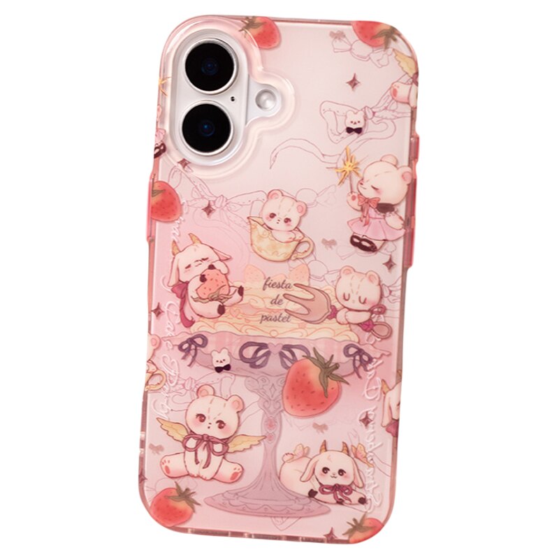 灰岛 草莓派对手机壳 双层印花原创设计 适用于苹果iPhone 16 15 14 Pro Max 原创设计 可爱少女童趣卡通手绘