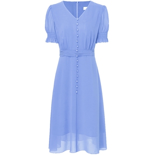 马天奴专柜正品女装夏季新款纯色收腰阔摆清新连衣裙子时尚