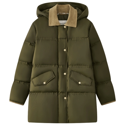 [吉赛尔邦辰同款]MOP25冬新款白鹅绒翻领可拆卸连帽中长羽绒服女