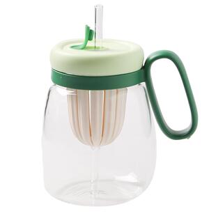 舍里玻璃水杯大容量女士高颜值茶水分离泡茶杯夏季带吸管杯大肚杯